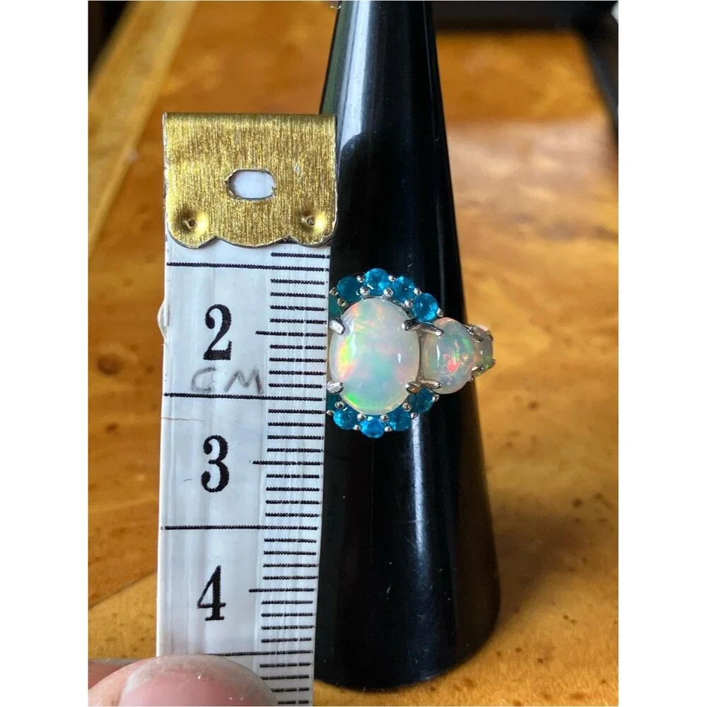 Natural Ethiopian Opal Blue Apatite Sterling Silver Ring Size 7